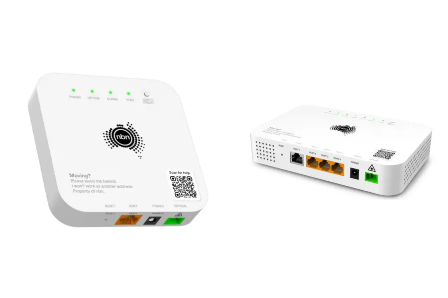 Two common white NBN fibre connection boxes